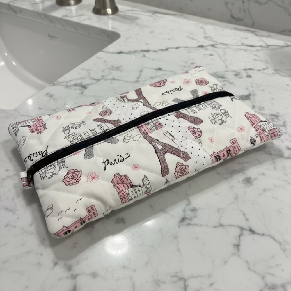 Paris Themed Hair Tool Cosmetic Bag - Pink and Black